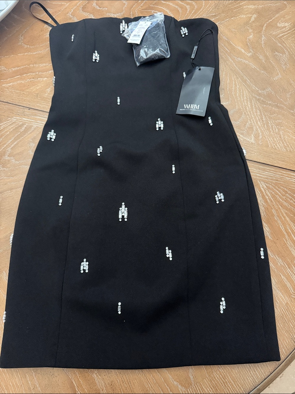 White House Black Market Black Strapless Dress with Crystal Accent